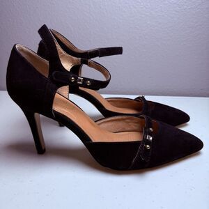 Corso Como Size 9 Heels Black Studded Shoes Ankle Strap Pointed Toe